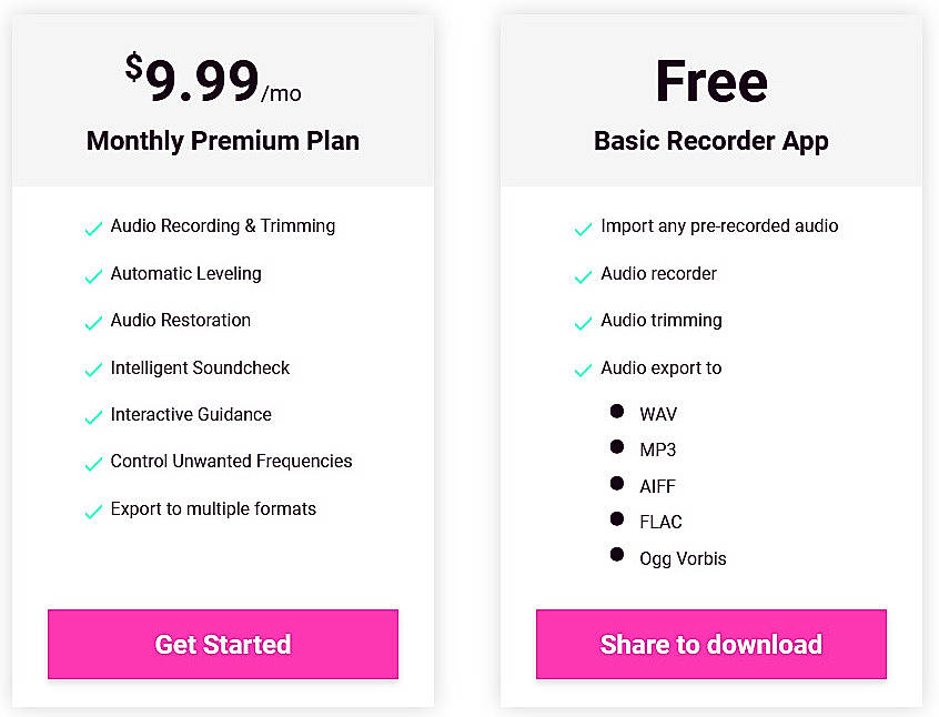 Pricing screenshot