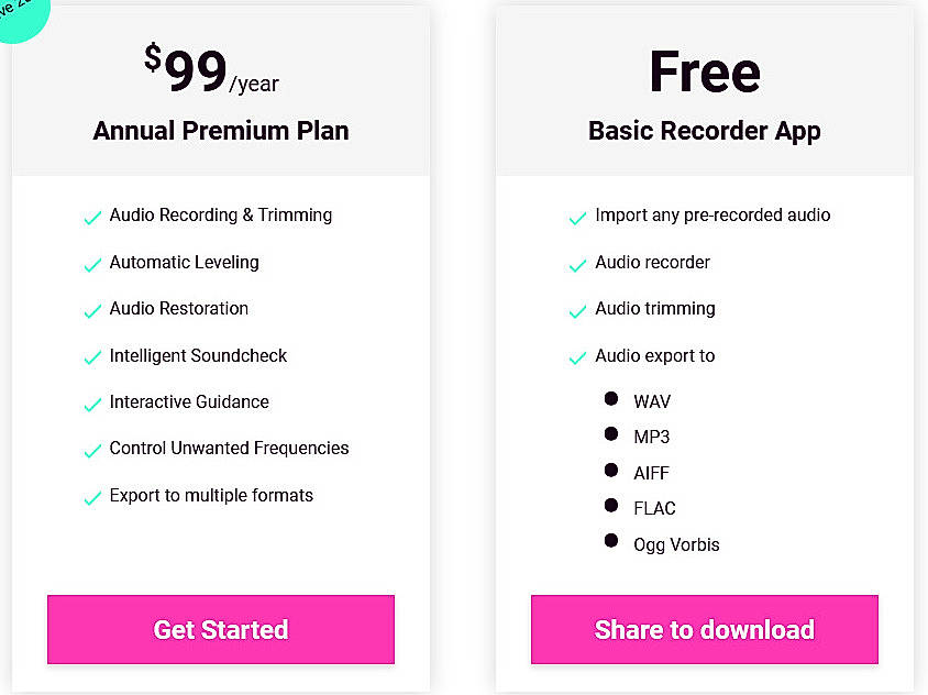 Pricing screenshot
