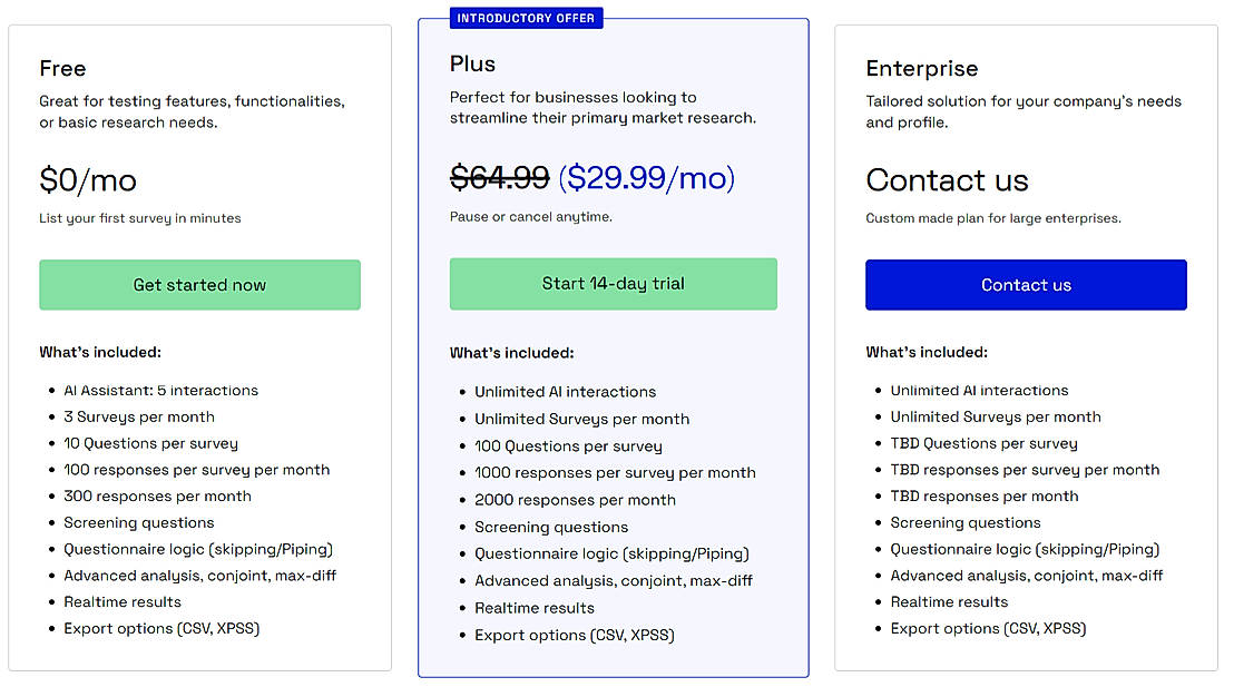 Pricing screenshot