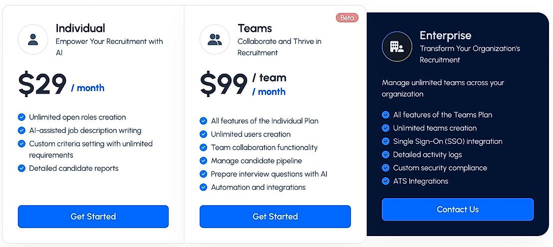 Pricing screenshot