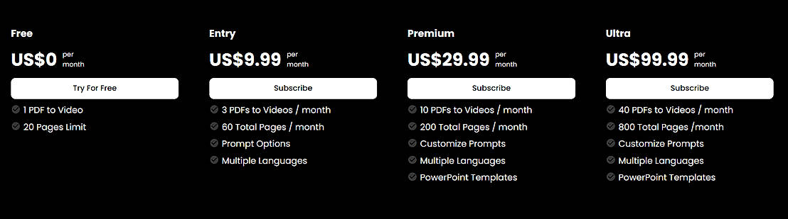 Pricing screenshot