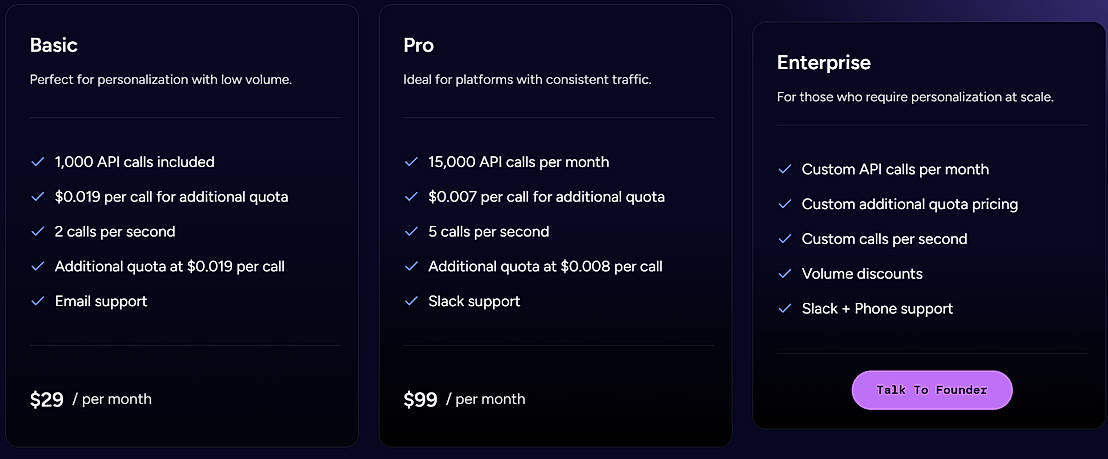 Pricing screenshot
