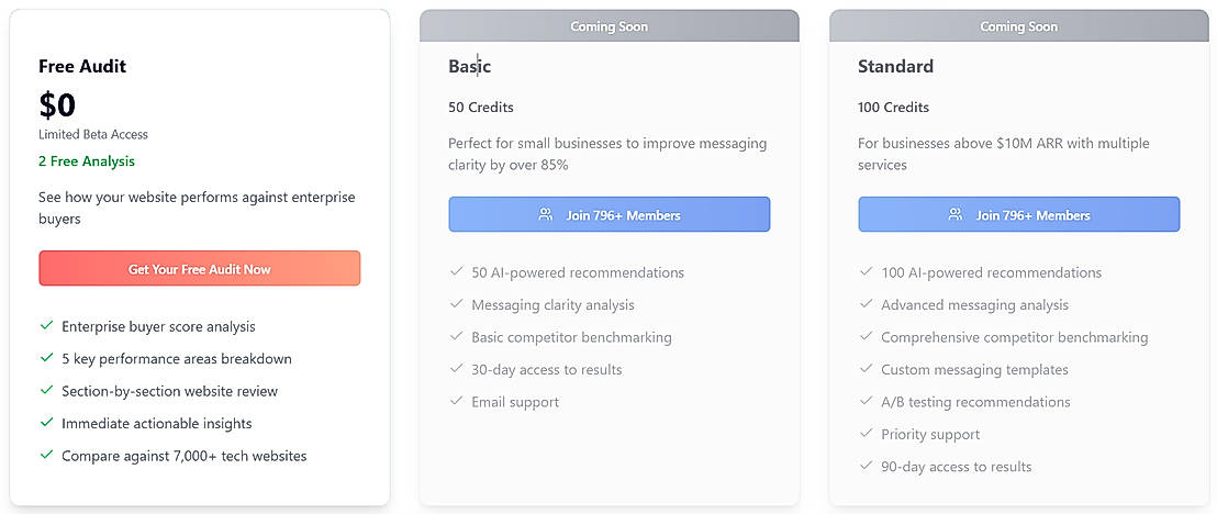 Pricing screenshot