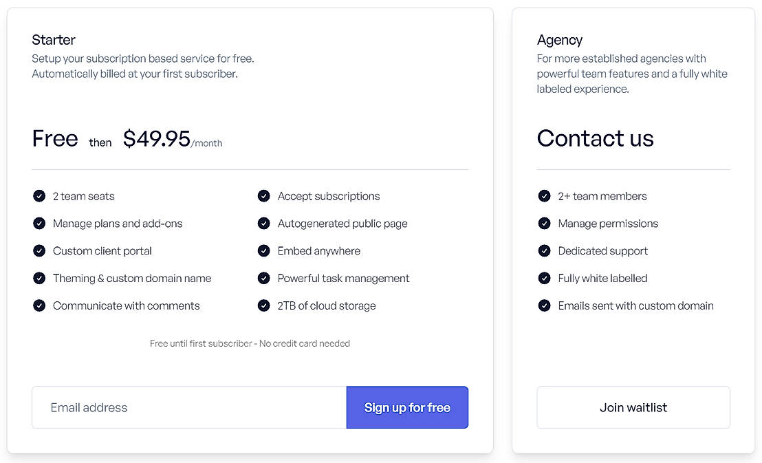 Pricing screenshot