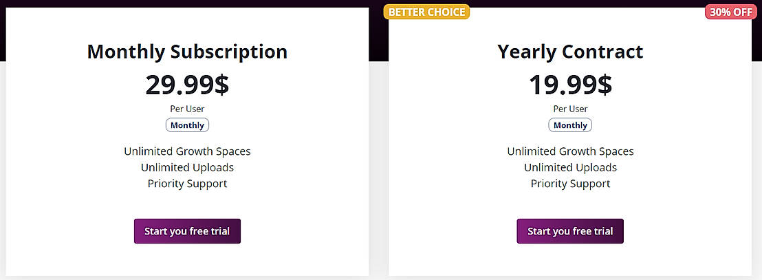 Pricing screenshot