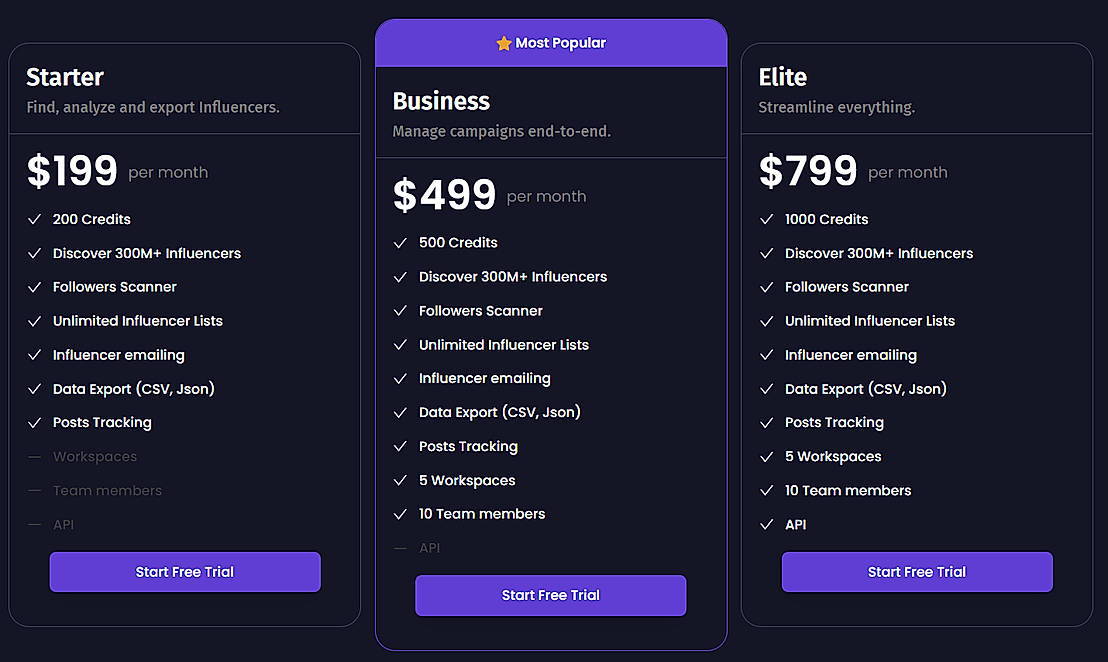 Pricing screenshot