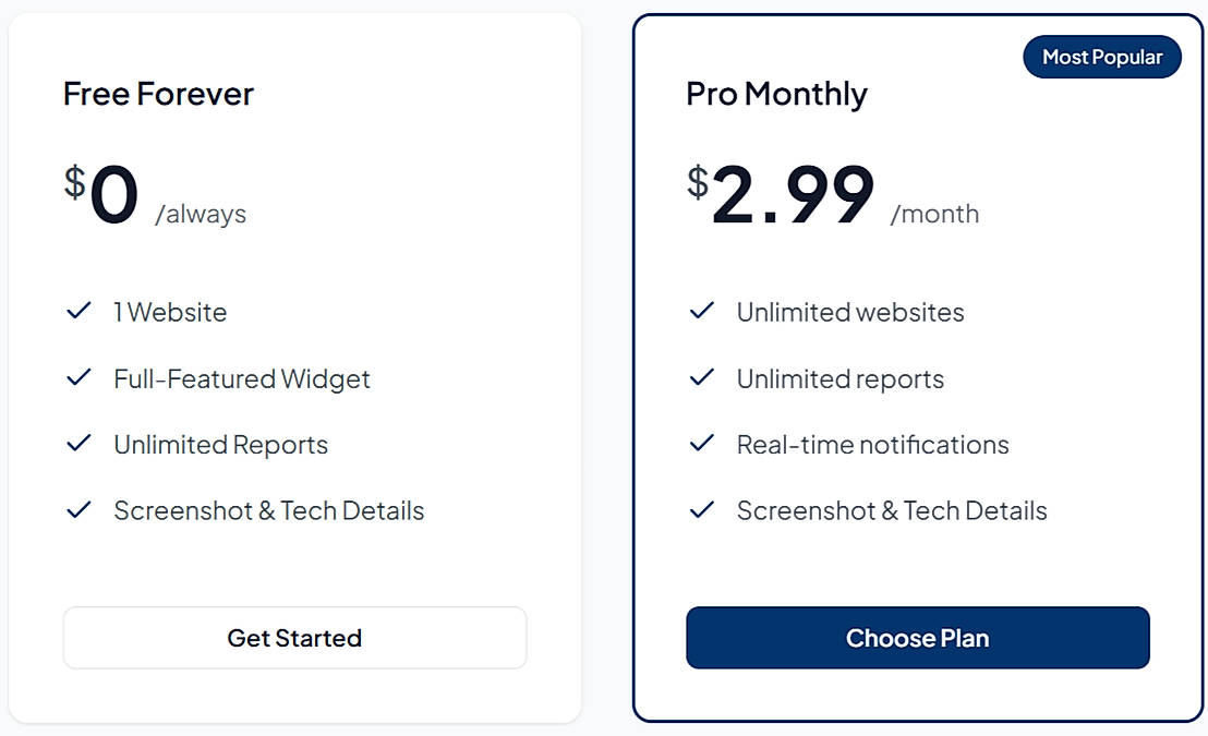 Pricing screenshot