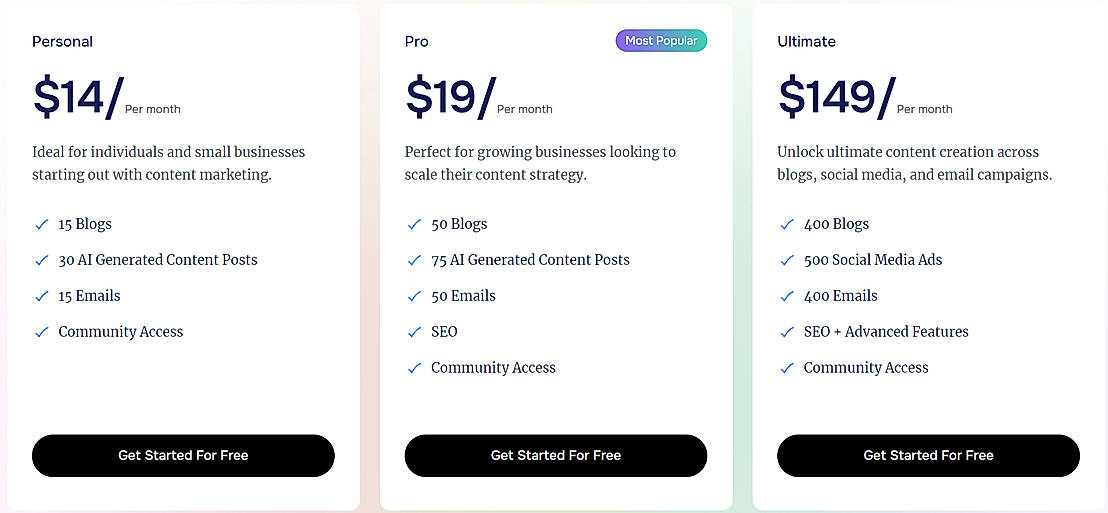 Pricing screenshot
