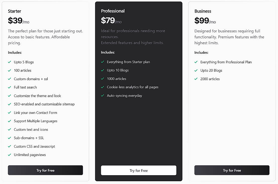 Pricing screenshot