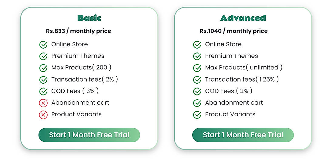Pricing screenshot