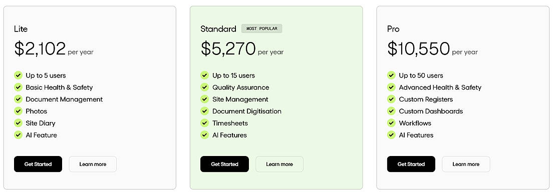 Pricing screenshot