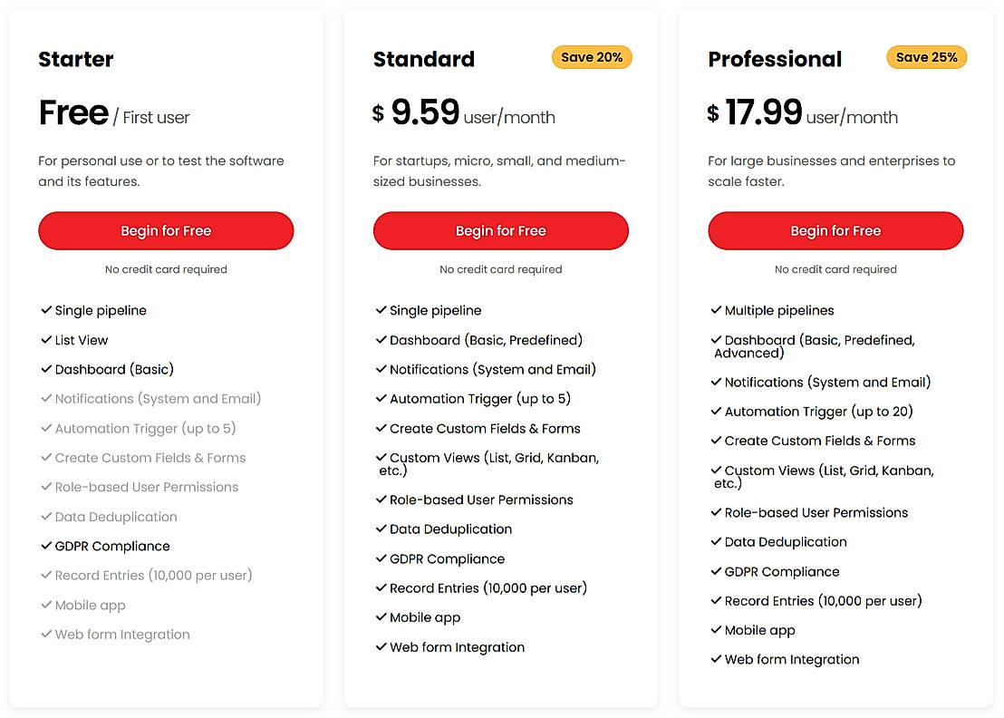 Pricing screenshot