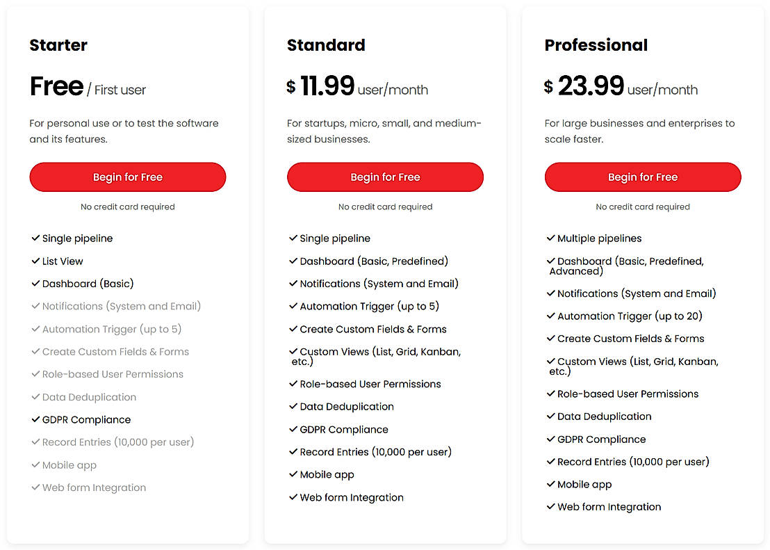 Pricing screenshot