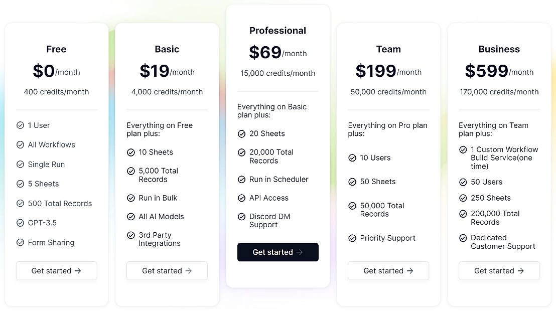 Pricing screenshot