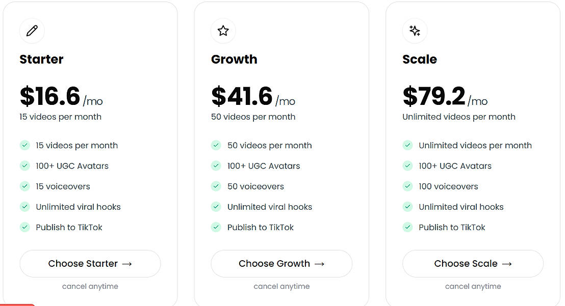 Pricing screenshot