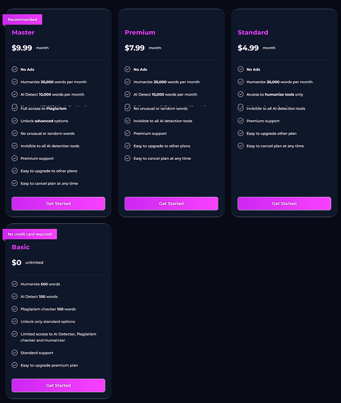 Pricing screenshot