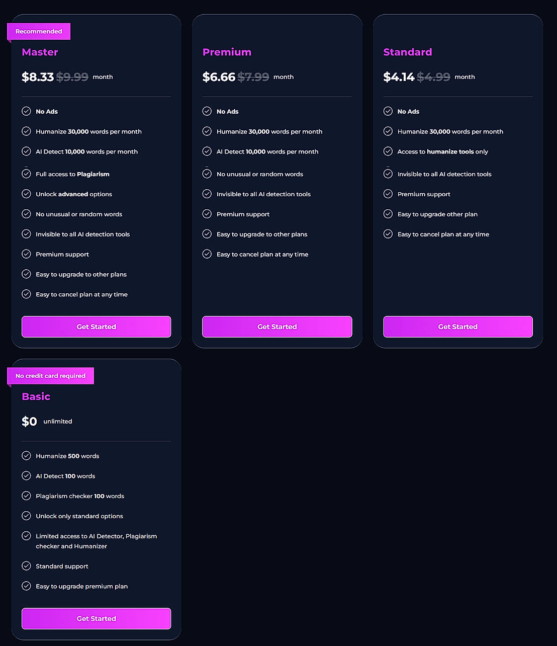 Pricing screenshot