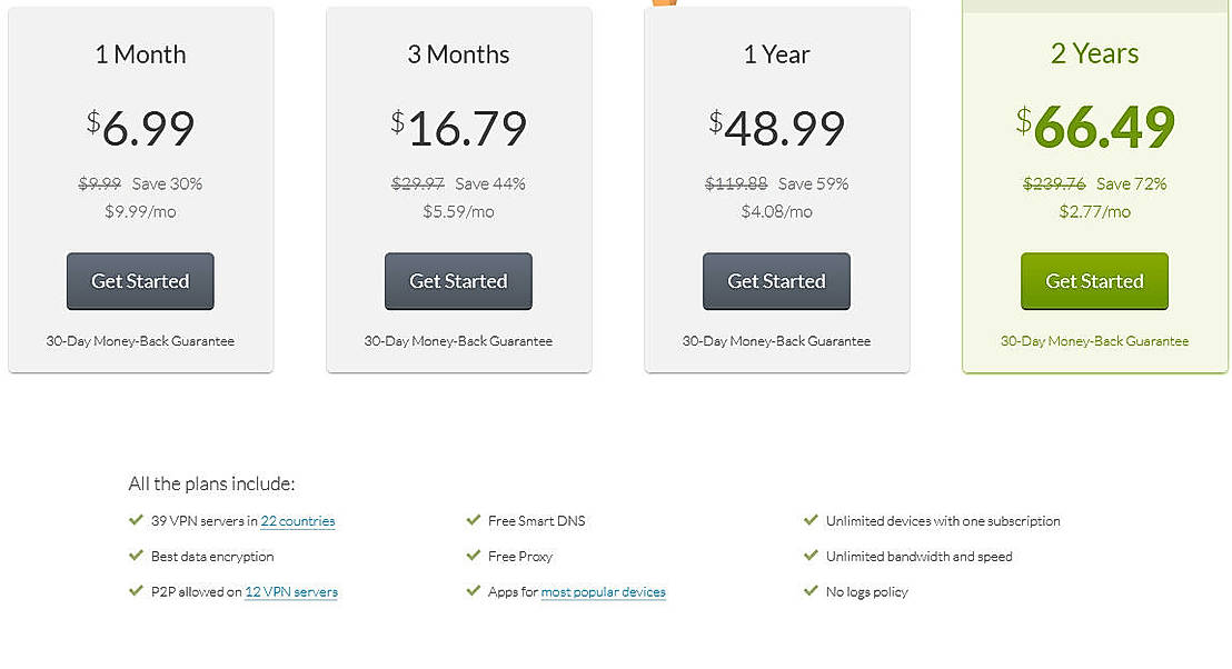 Pricing screenshot