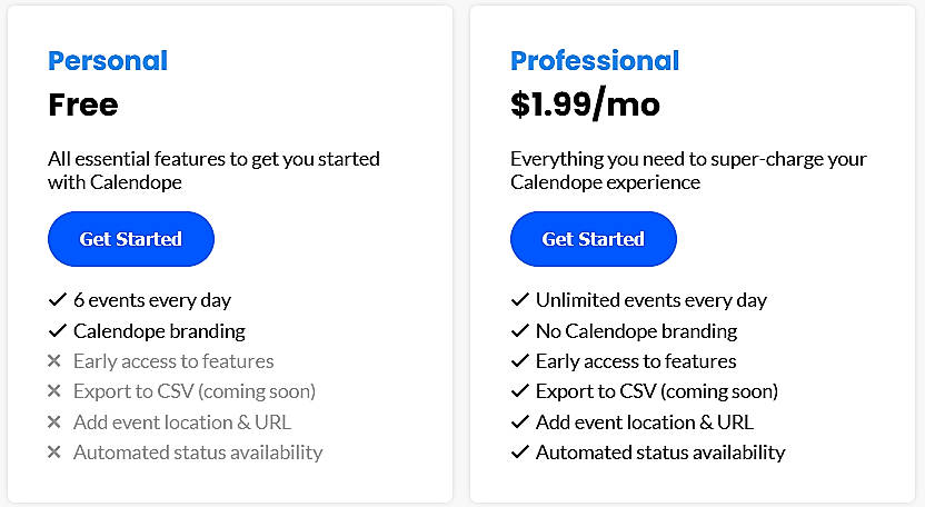 Pricing screenshot