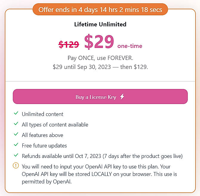 Pricing screenshot