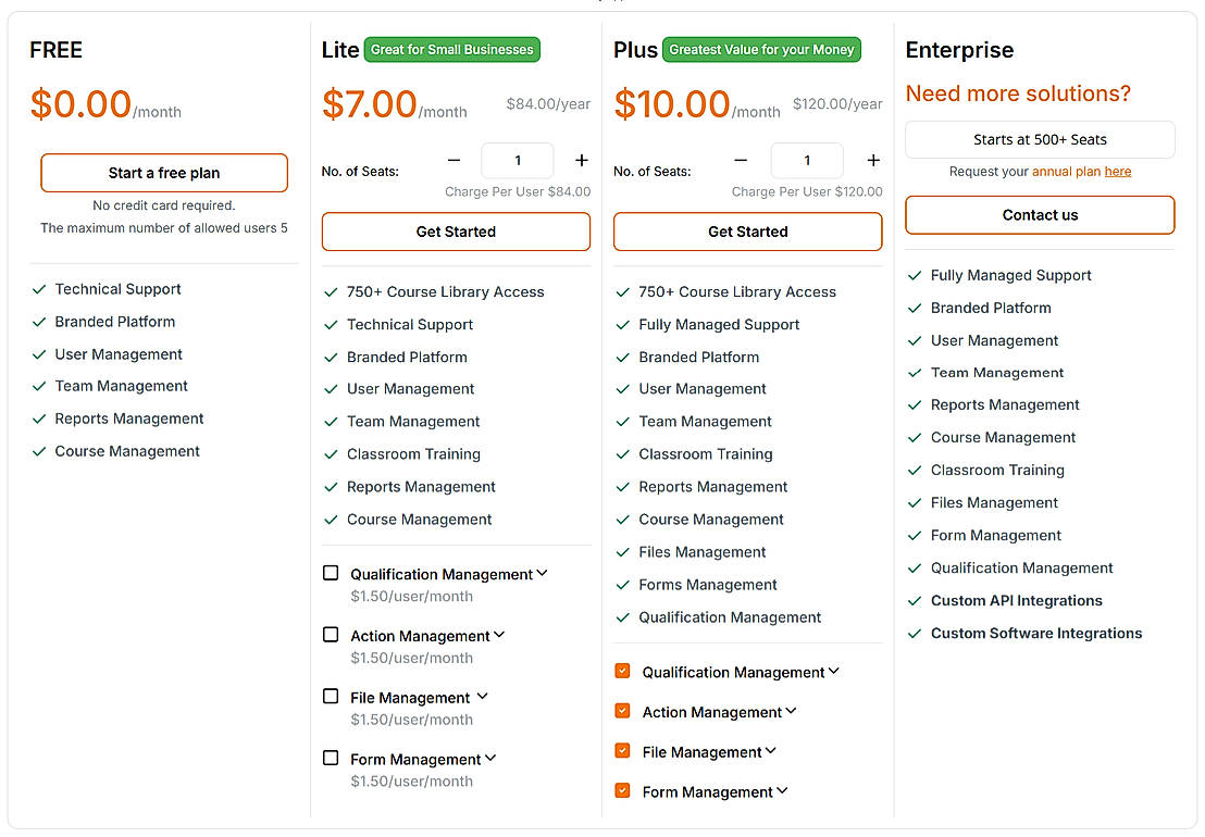 Pricing screenshot