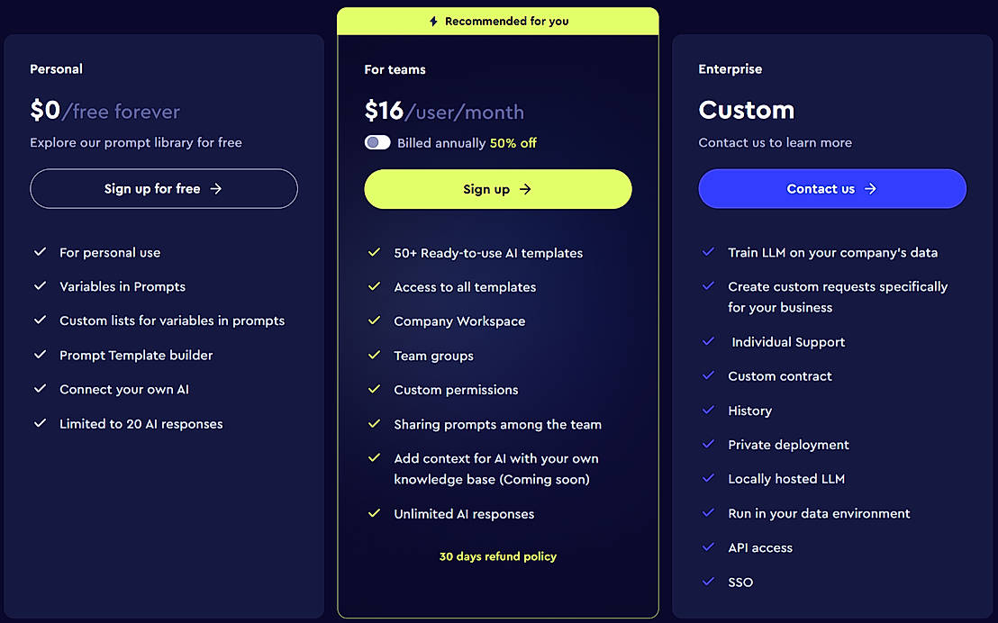 Pricing screenshot