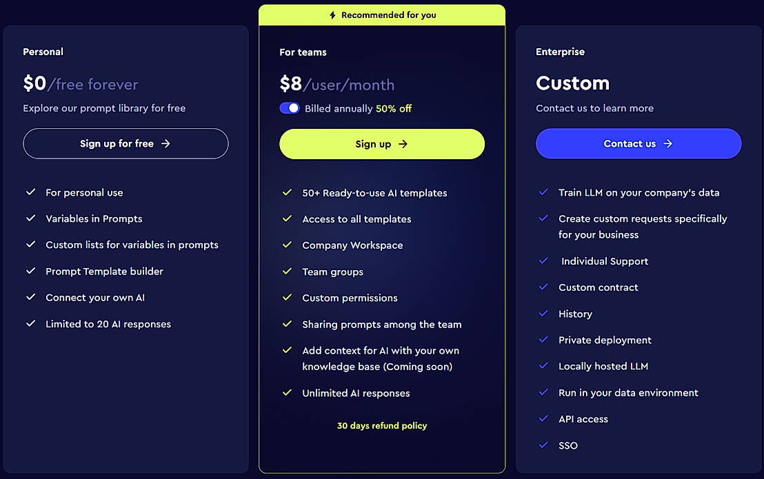 Pricing screenshot