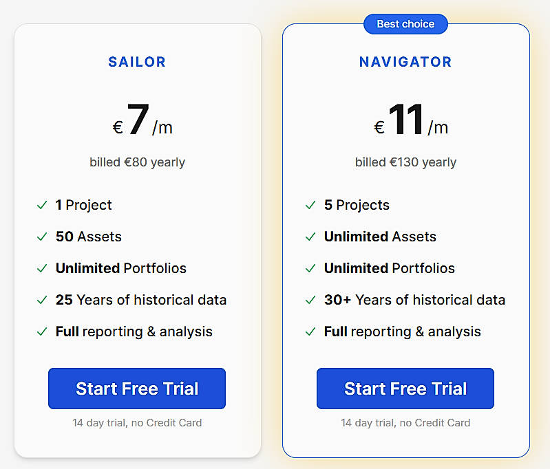 Pricing screenshot