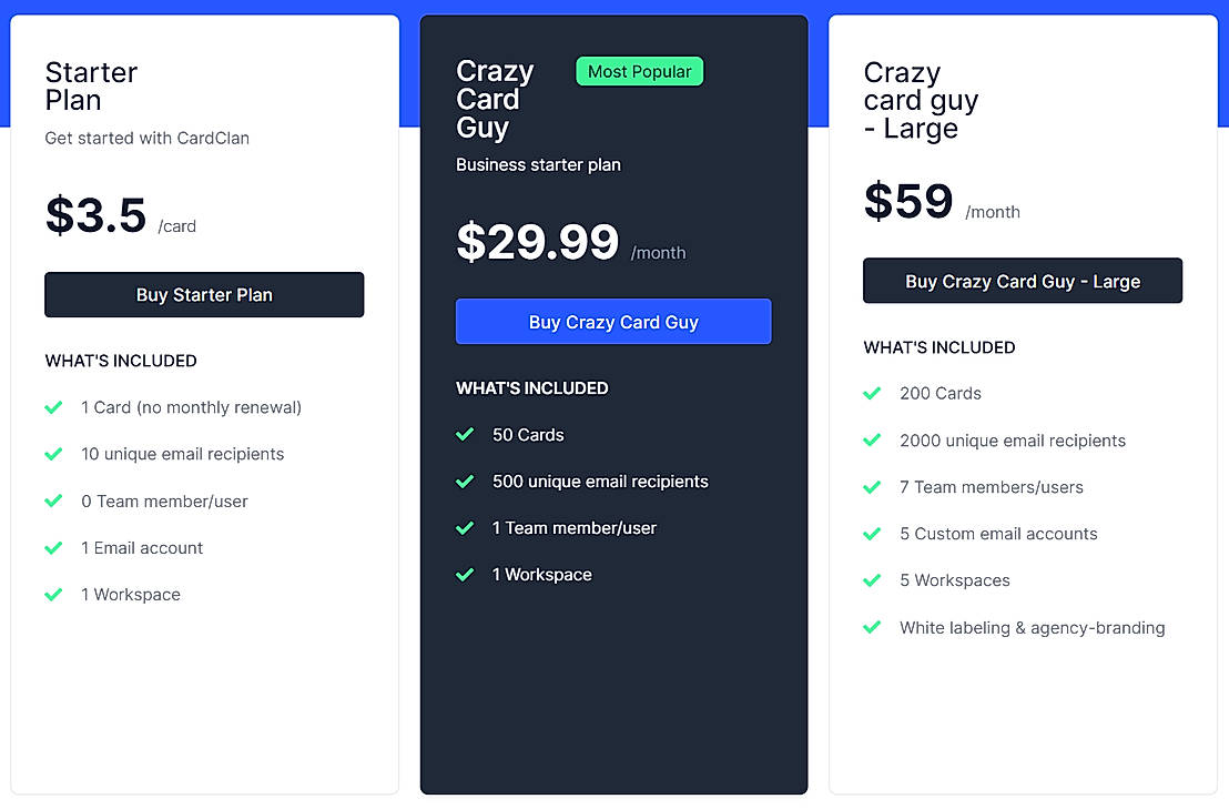 Pricing screenshot