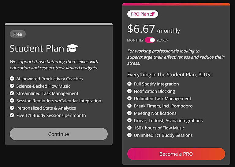 Pricing screenshot