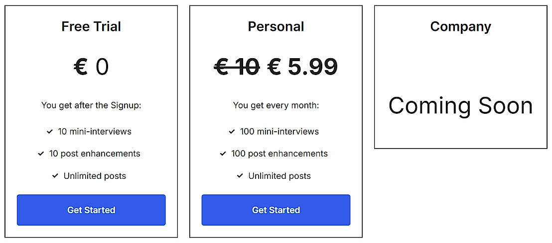 Pricing screenshot