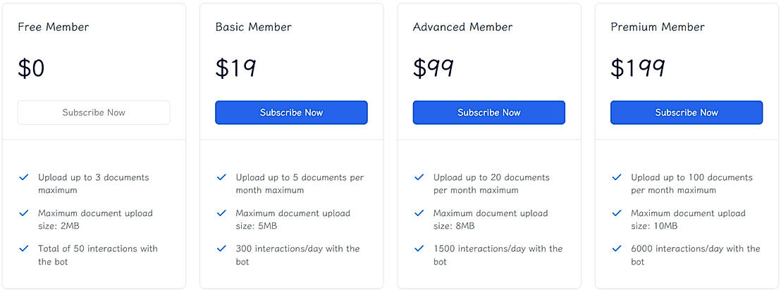 Pricing screenshot