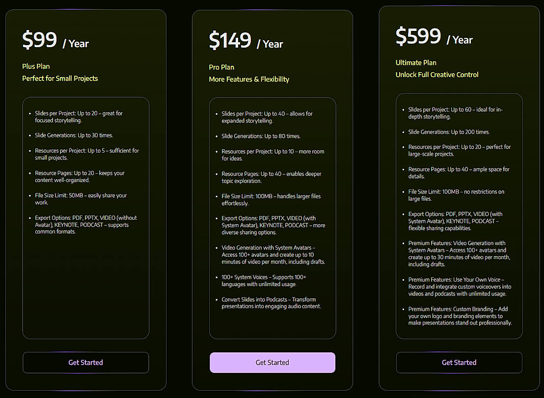Pricing screenshot