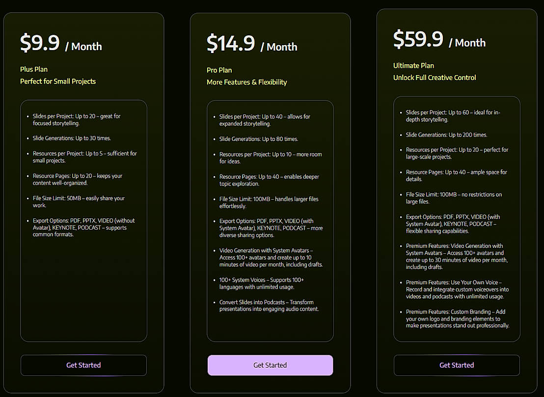 Pricing screenshot