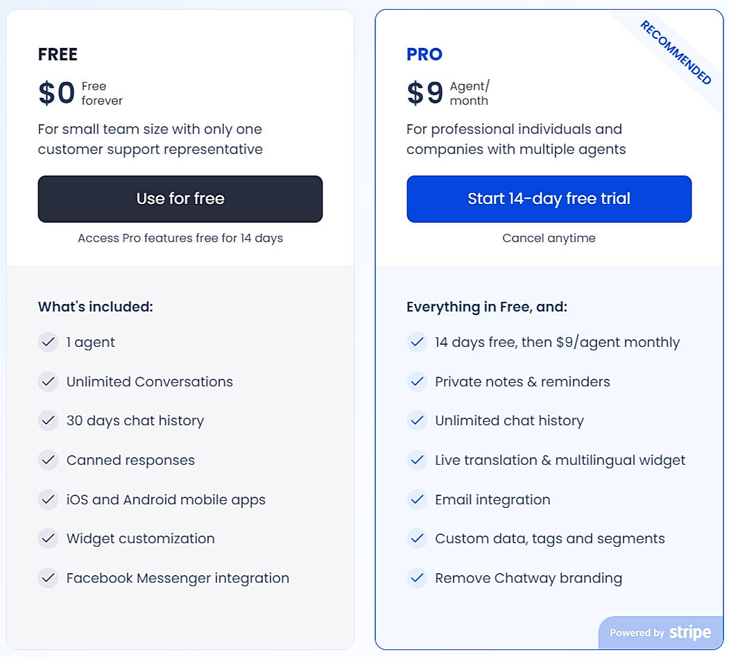 Pricing screenshot