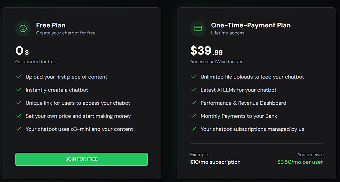 Pricing screenshot