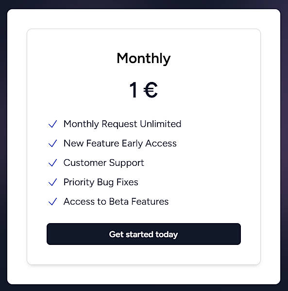 Pricing screenshot
