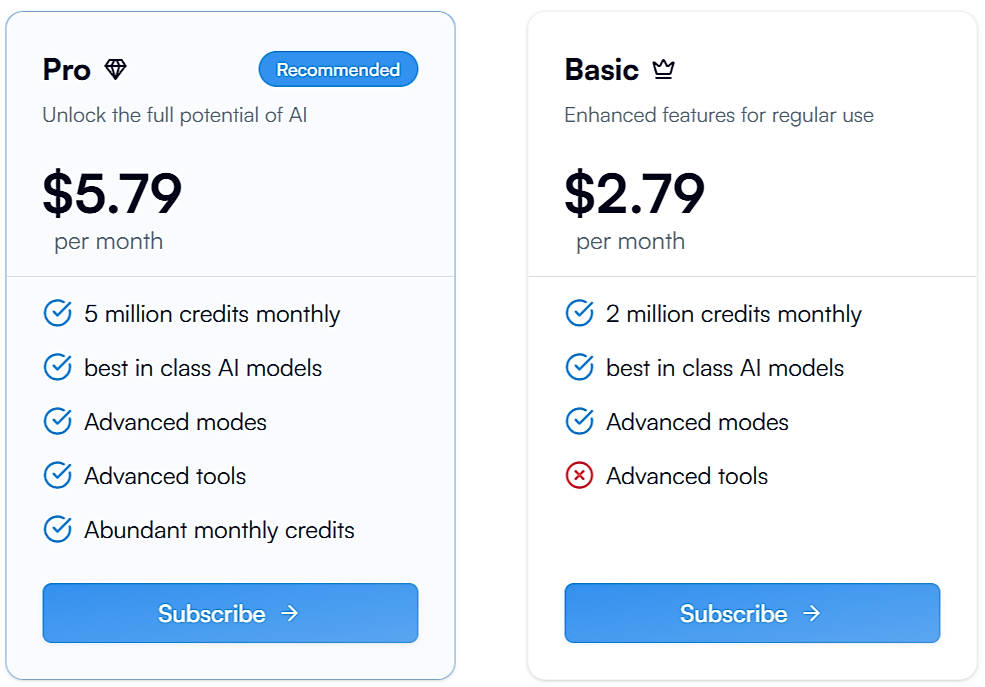 Pricing screenshot