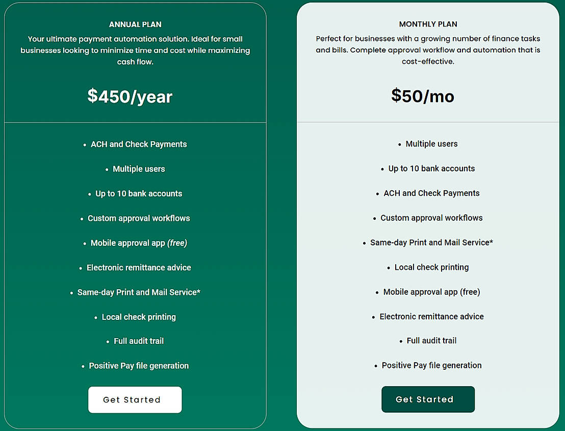 Pricing screenshot