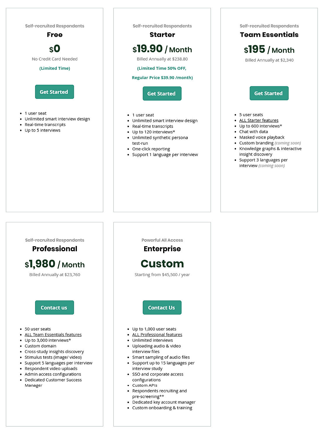 Pricing screenshot