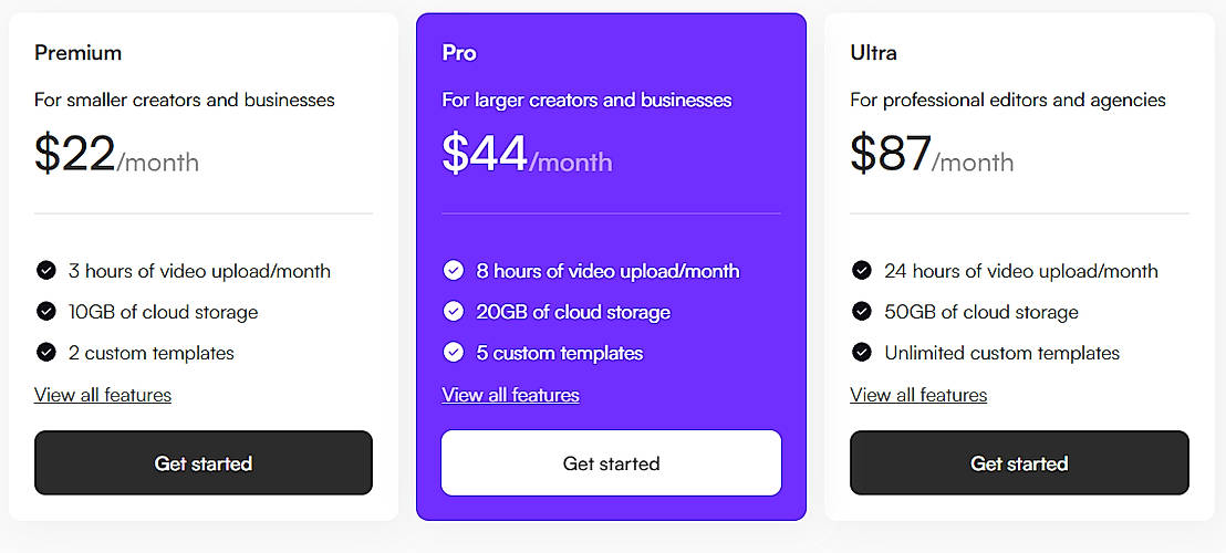 Pricing screenshot