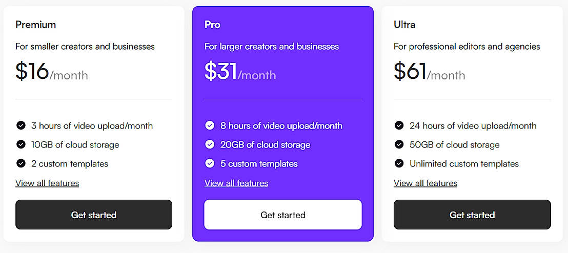 Pricing screenshot