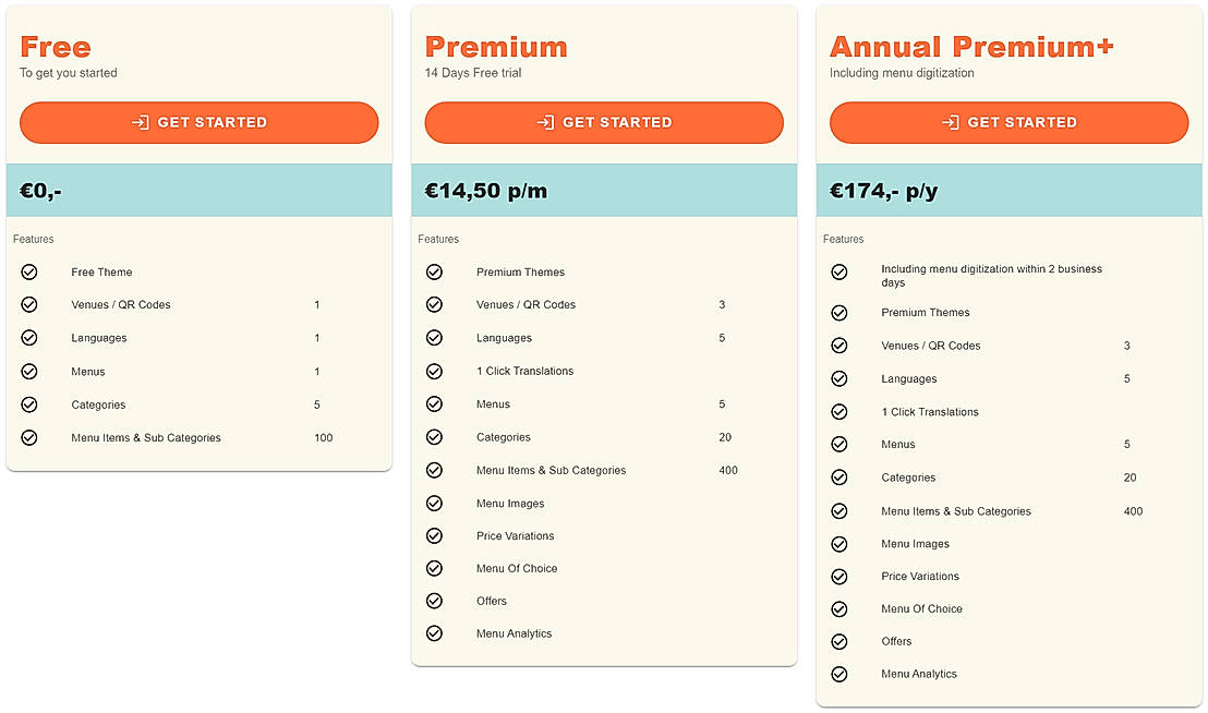 Pricing screenshot