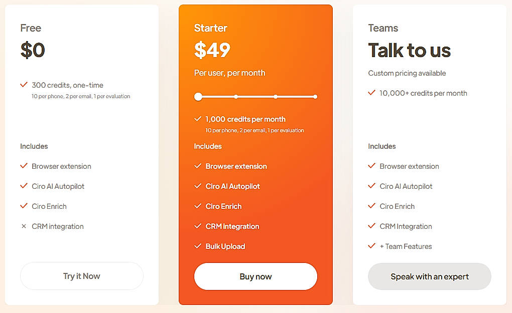 Pricing screenshot