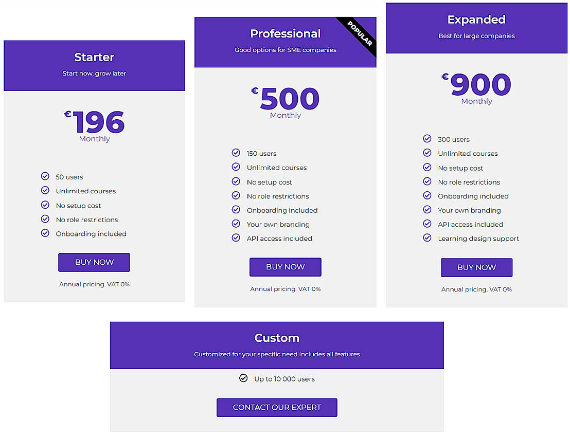 Pricing screenshot