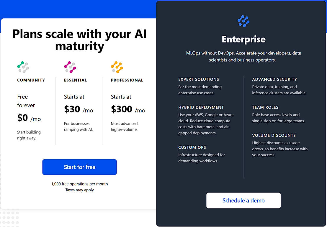 Pricing screenshot