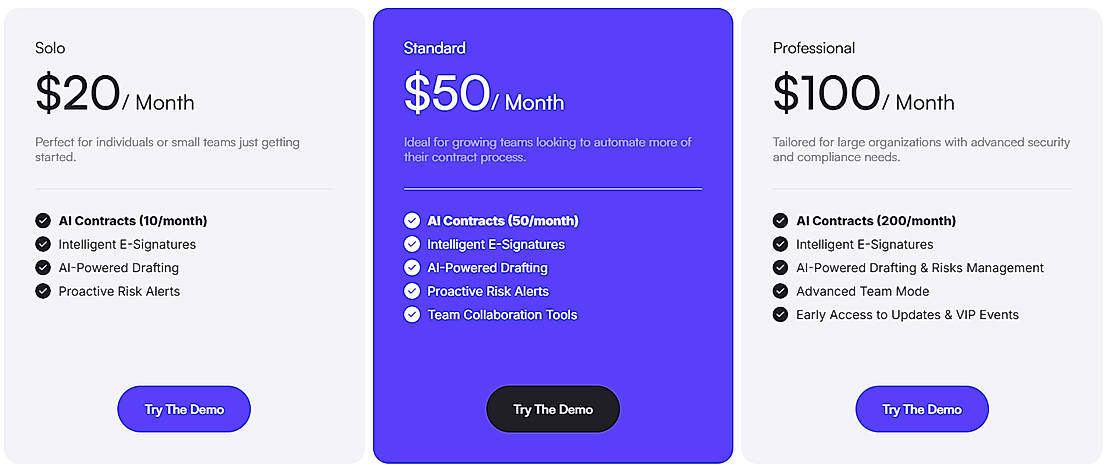 Pricing screenshot
