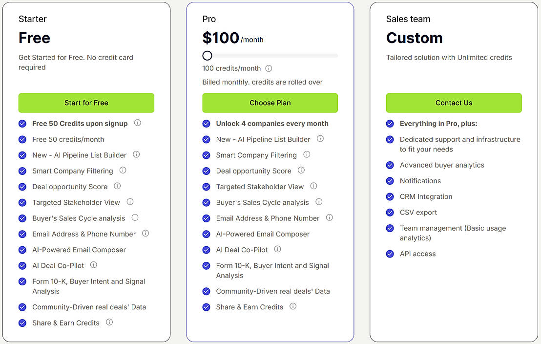 Pricing screenshot
