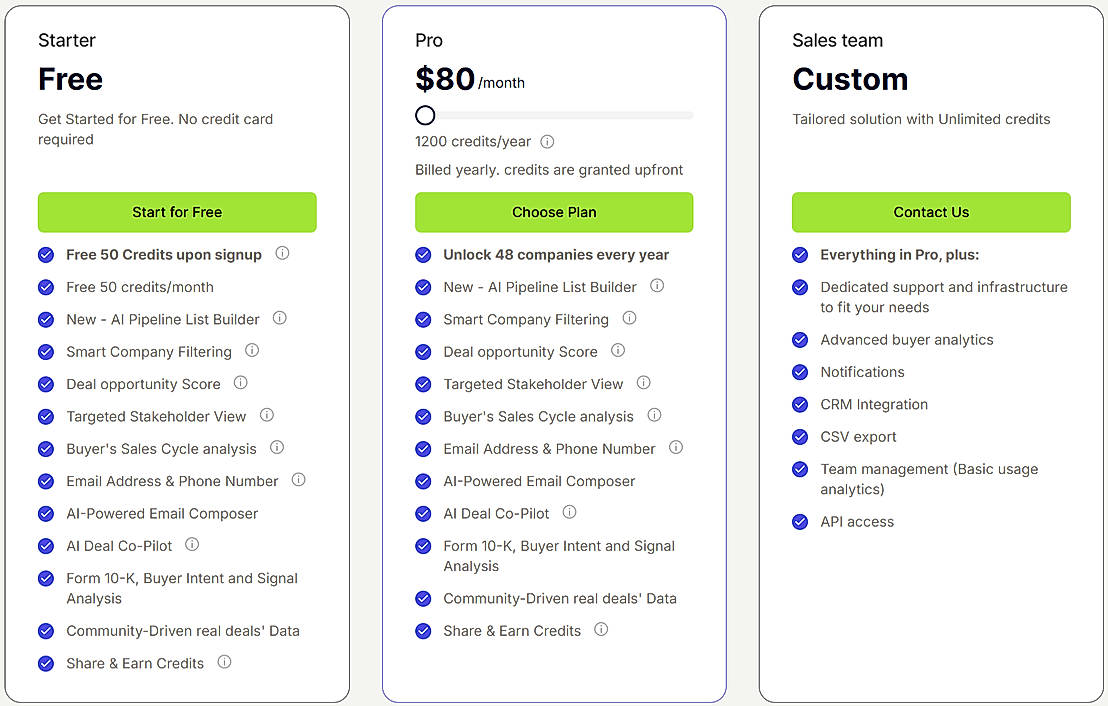 Pricing screenshot