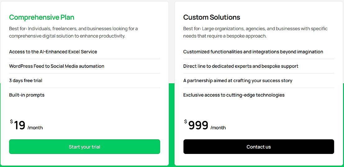 Pricing screenshot